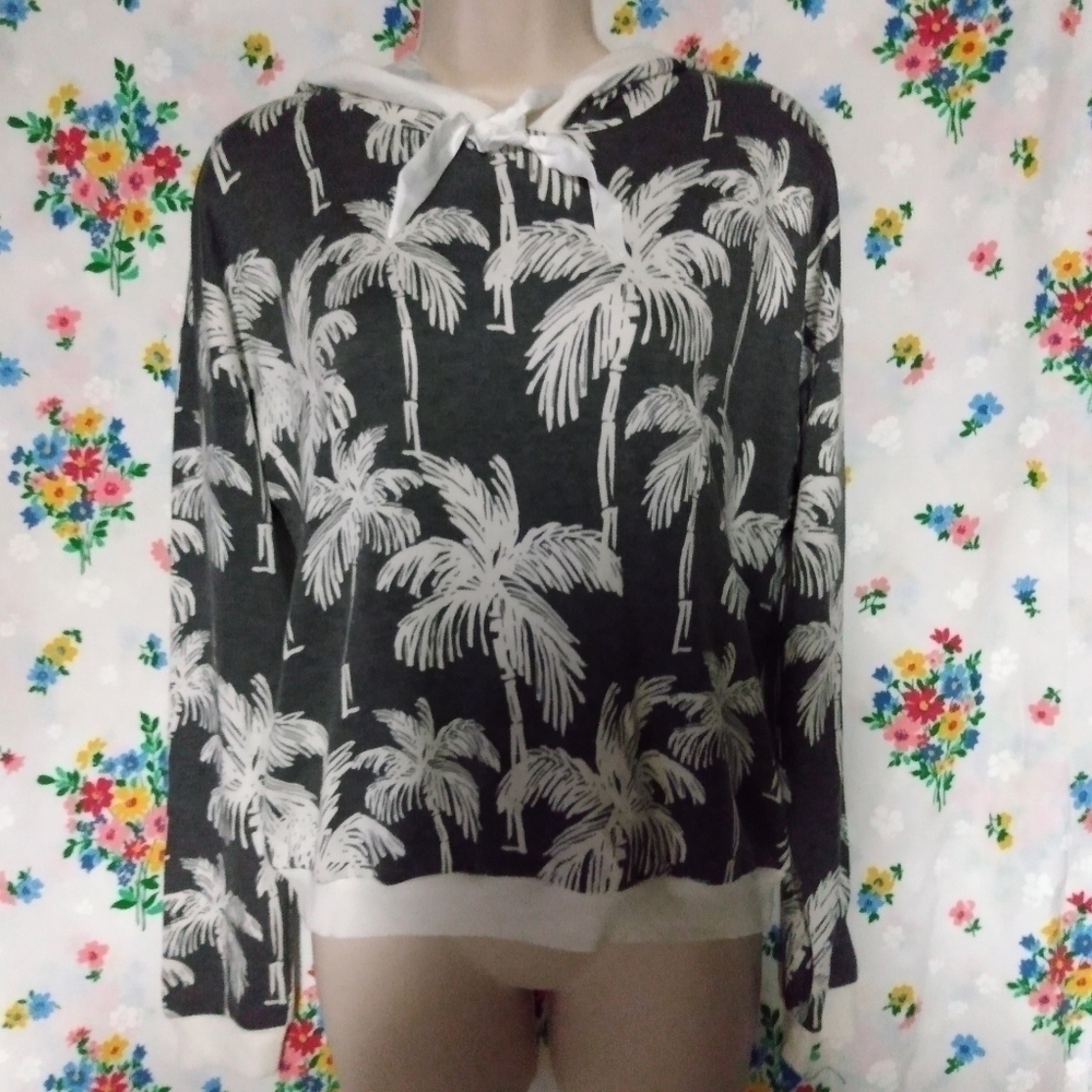 Belle by Bellini Ladies Pullover Hooded Top, sz S, Charcoal & Cream, NWT